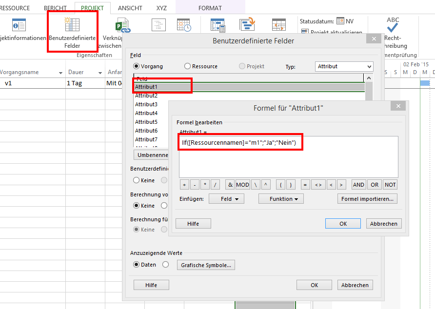 1 Attribut anlegen in MS Project