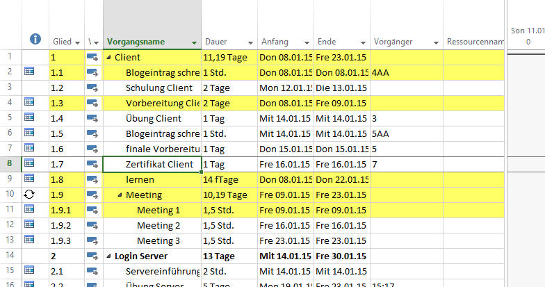 1 Markierung krit Pfad in MS Project