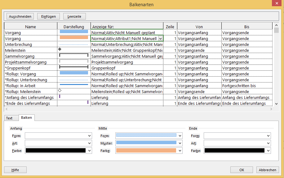 2 Attribut Balkenfarbe in MS Project 2013