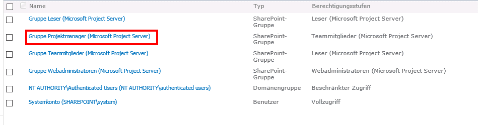 Gruppenberechtigung Reports Project Server