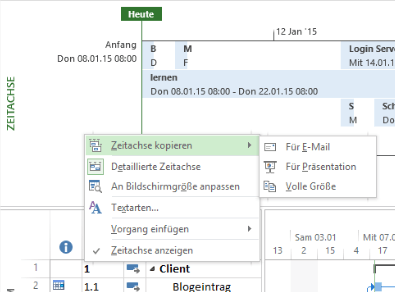 Zeitachse exportieren Microsoft Project