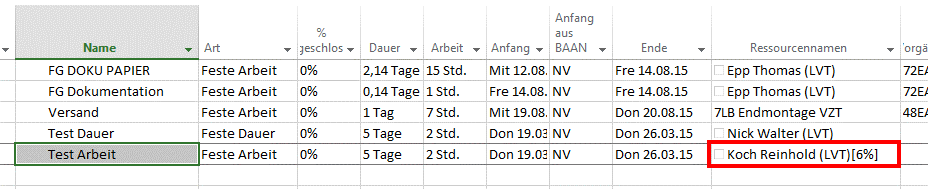 Arbeit MS Project Berechnung