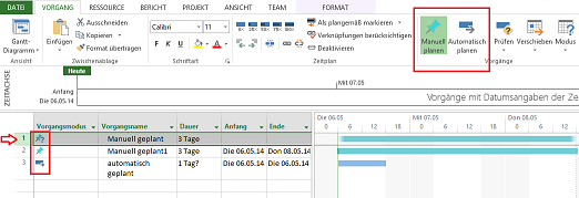 1MSProject Planungsart ändern ausgewählter Vorgang