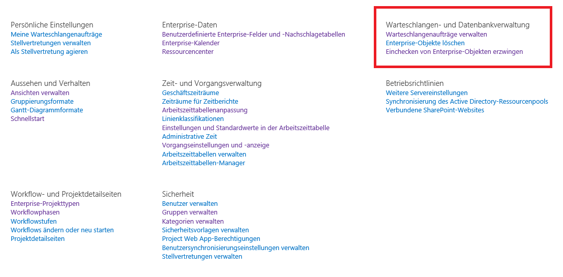 MS Project Servereinstellungen