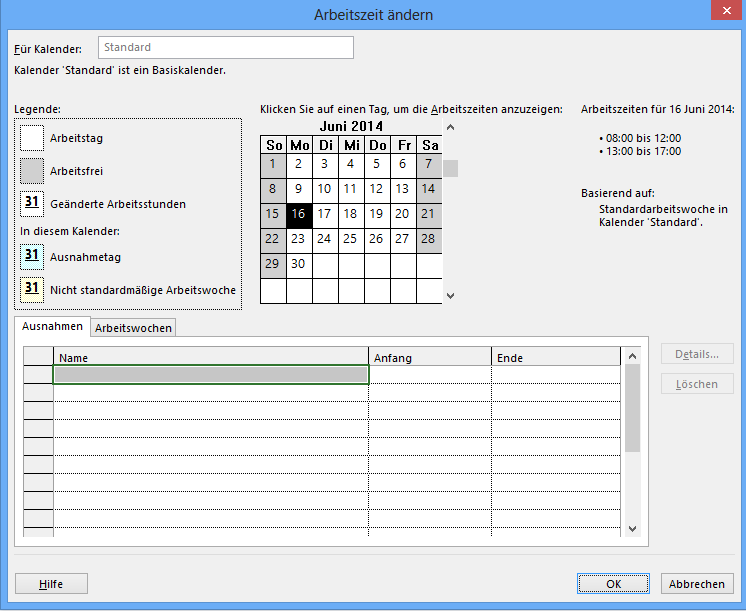 Kalender MS Project 2013