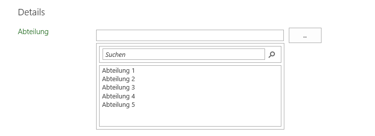 Abteilung Auswahl Project Server 2013