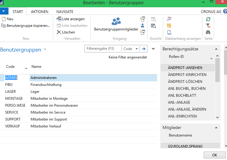 Microsoft Dynamics NAV Benutzergruppen