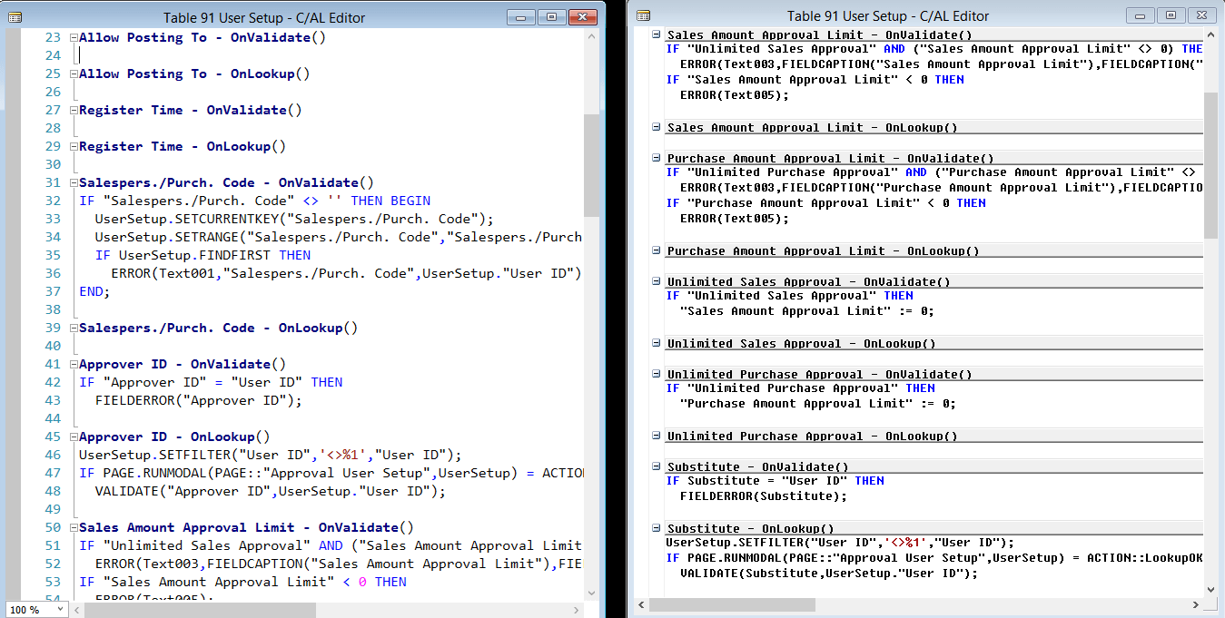 Der neue und der alte C/AL Editor in Dynamics NAV