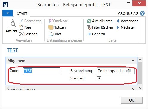 Neues Belegsendeprofil anlegen