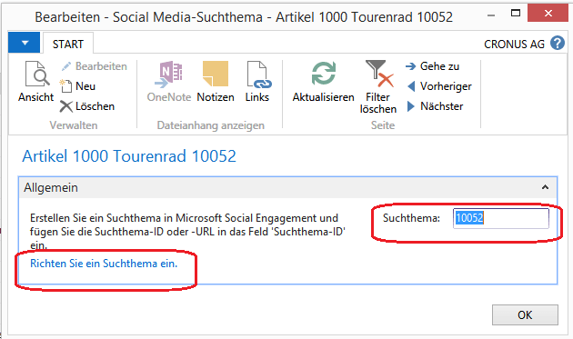 Suchthema für Social Engagement in Dynamics NAV einrichten