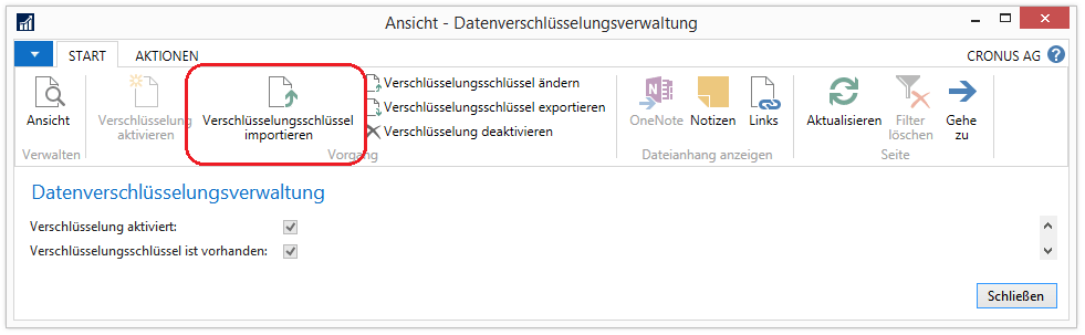 Verschlüsselungsschlüssel importieren in Dynamics NAV