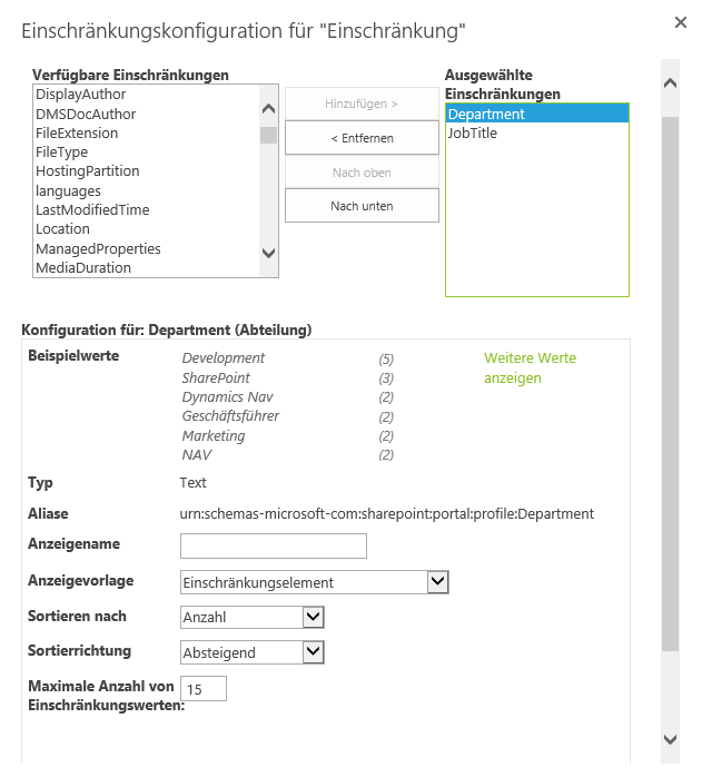 SharePoint2013 Sucheinschränkungen