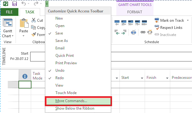 MSProject2013morecommands