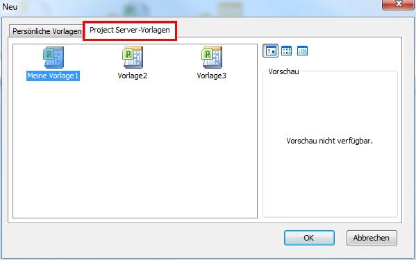 MS Projekt Projektvorlage aus Project Server öffnen