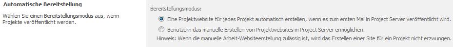 Project Server 2010 automatische Websiteerstellung