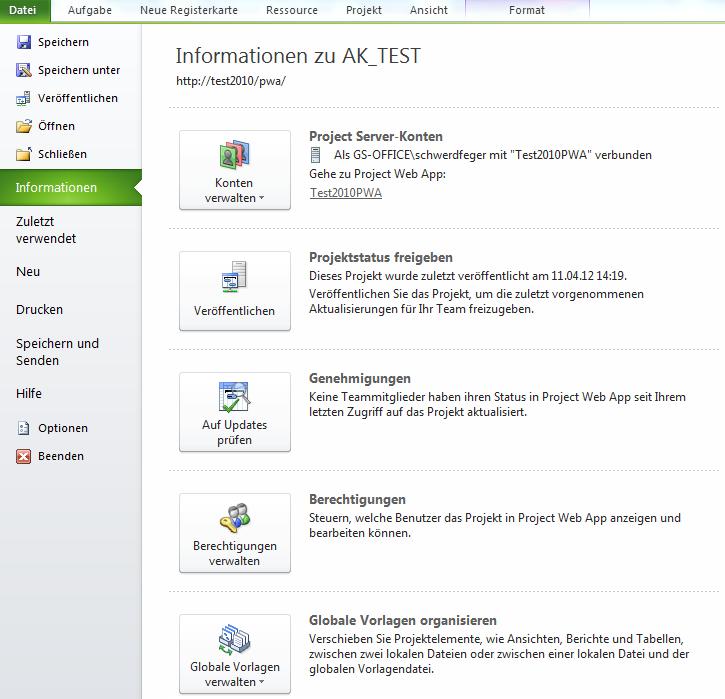 MS Project Professional 2010Serverfunktionalitten