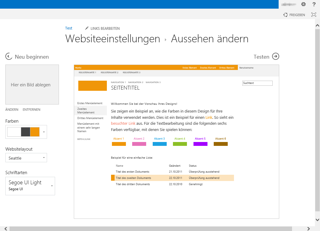 SharePoint Aussehen ändern Layout 2