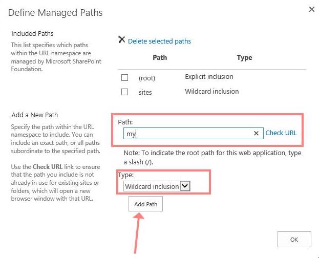 SharePoint Ergebniss Define Managed Paths