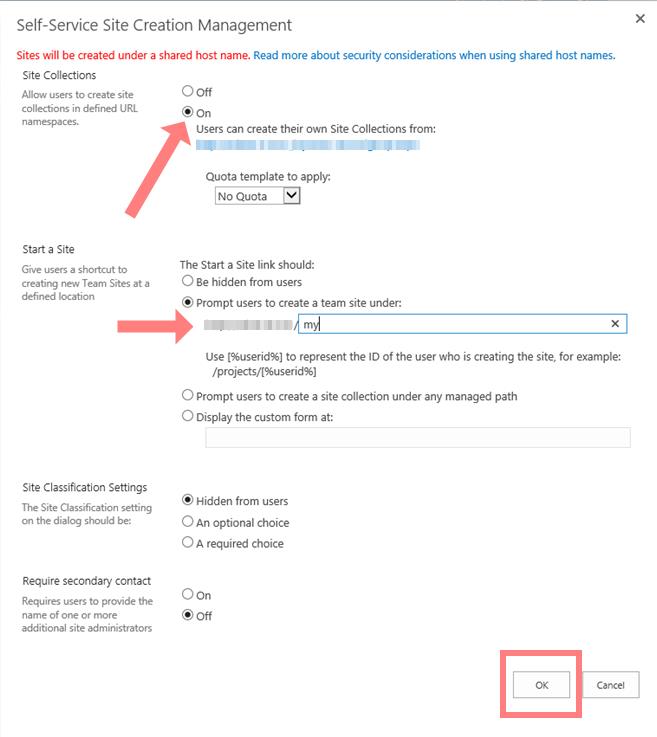 SharePoint Self Service Creation Management