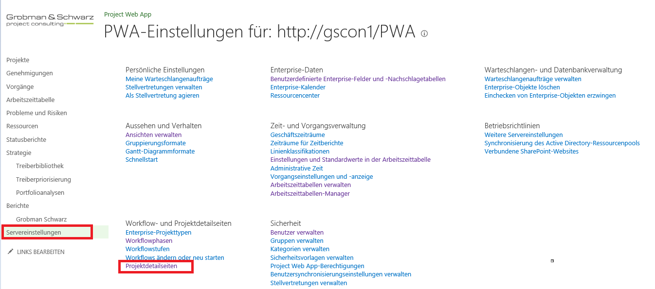 Das Konfigurieren einer Projektdetailseite 1