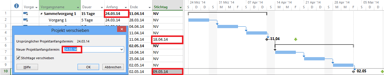 Projekt verschieben 2