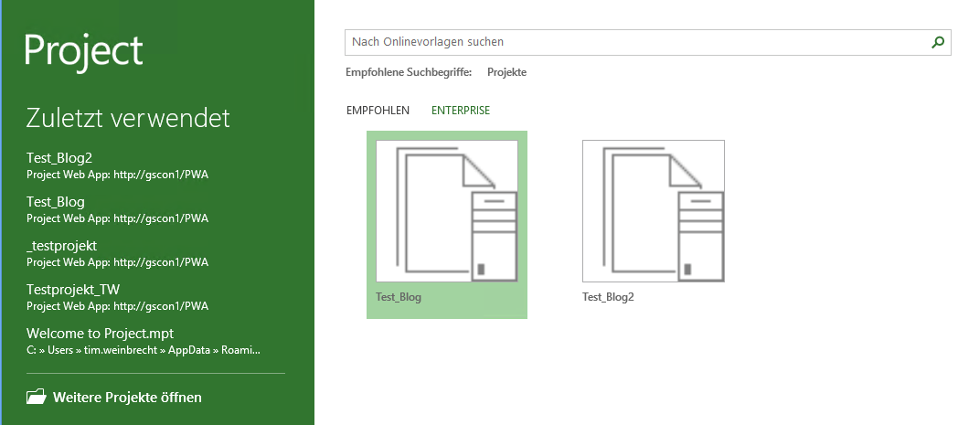 Projektvorlage verwenden Client