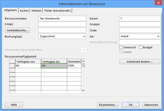 Ressourcenstammdaten Ressourcen Stammdaten