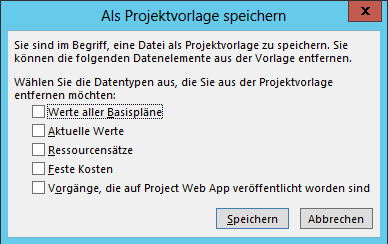 Speichern Projektvorlage 2