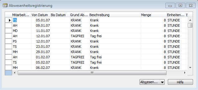 Abwesenheitsregistrierung