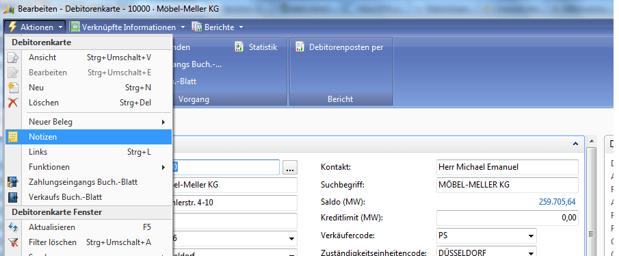Debitorenkartenotiz