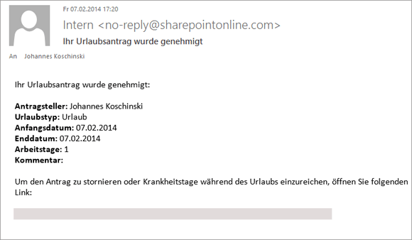 SharePoint Benachrichtigung Antrag gen kl