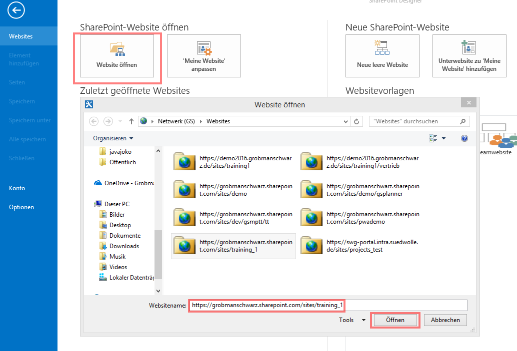 SharePoint-Website Öffnen