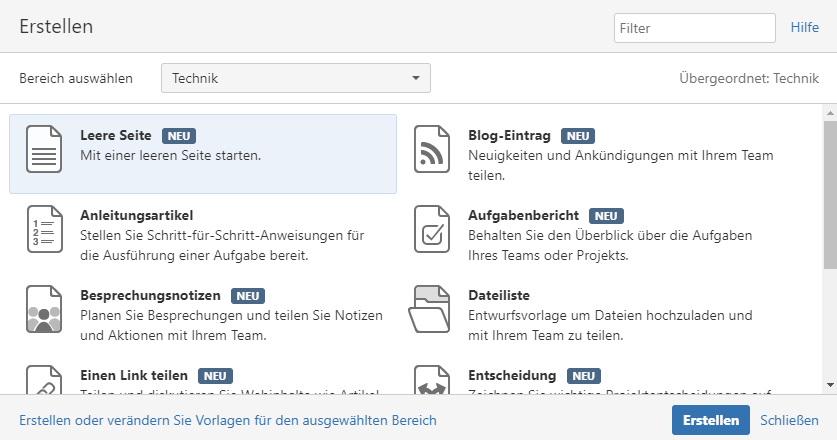 Templates unter Confluence